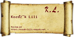 Kozák Lili névjegykártya